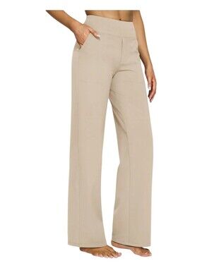 G4Free Womens Light Khaki EverGoing Loose High Waist Widd Leg Pants Medium